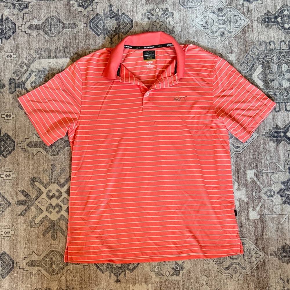 Greg Norman Collection Coral Striped Polo Shirt